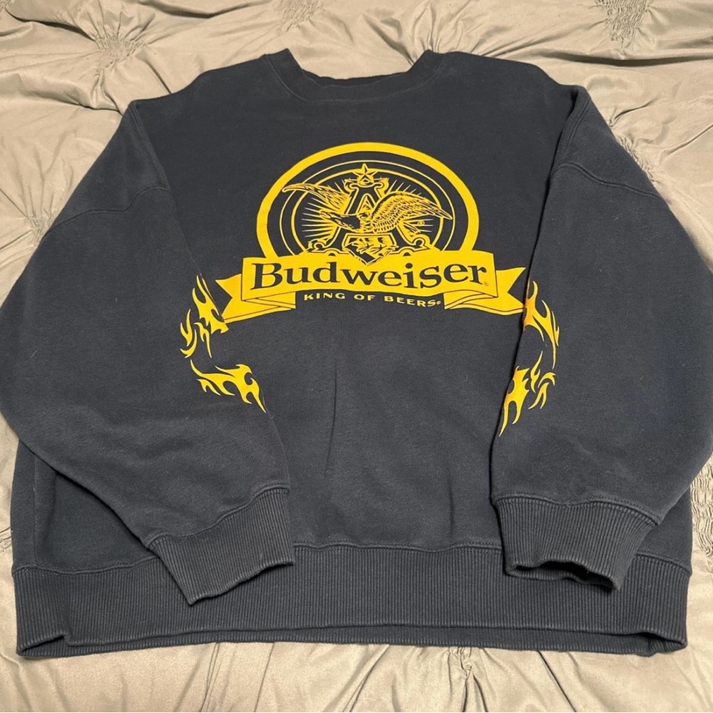 Pacsun x Budweiser Men's Dark Blue Sweater with Yellow Logo